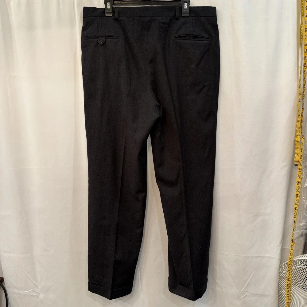 Vintage Hart Schaffner Marx 38x32 Dk Gray Pure Virgin Wool 70s Pleated Cuffed